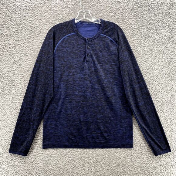 Lululemon Swiftly Tech Henley Shirt Mens Medium Blue Long Sleeve Performance Gym - Picture 2 of 13